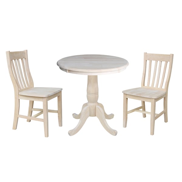 International Concepts Round 30 in Round Top Pedestal Table, with 2 C08-61 Chairs, Unfinished, 30 in W, 30 in L, 29.1 in H K-30RT-C61P - main